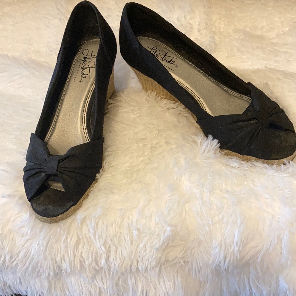 Black Open Toe Wedges
